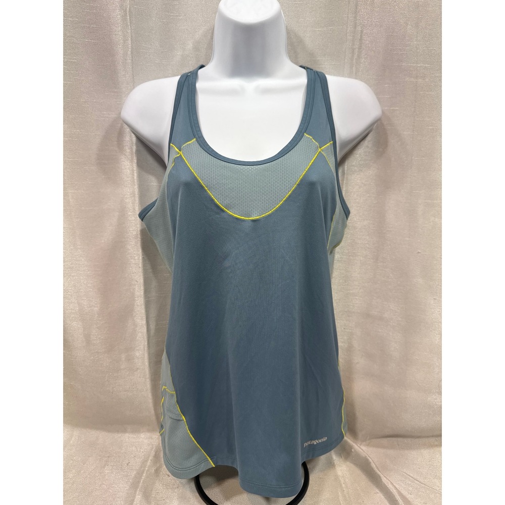 Patagonia Womens Small Blue Gray Racerback Active Tank Top‎ Mesh Contrast Stitch